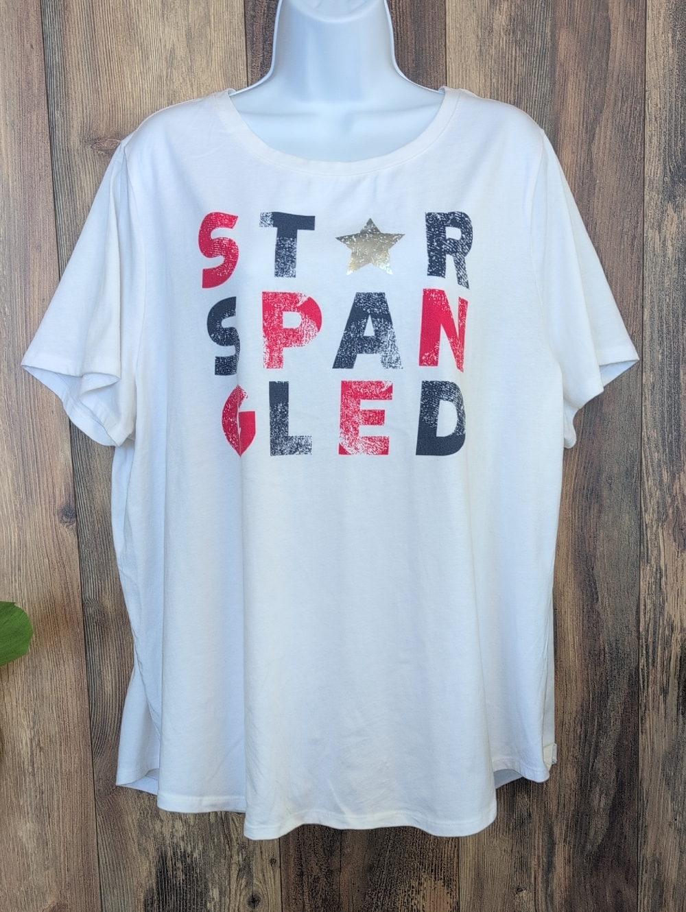 EVRI White Patriotic Tee Star Spangled Tshirt 1X C205